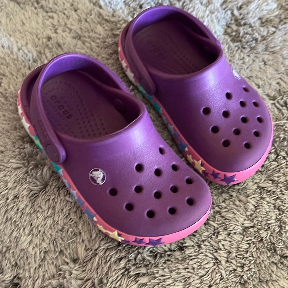 Crocs Kids' Classic Clog in Purple with Star Trim